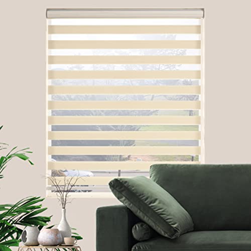 Zebra Blinds for Windows, Free-Stop Zebra Shades, Dual Layer Light Filtering Sheer Blinds for Indoor Windows, Roller Window Shades for Privacy (40 W X 72 H, Cream)